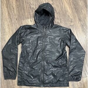 Columbia WindBreaker Jacket w Hoodie Gray/Black-Boy's L (14-16)
